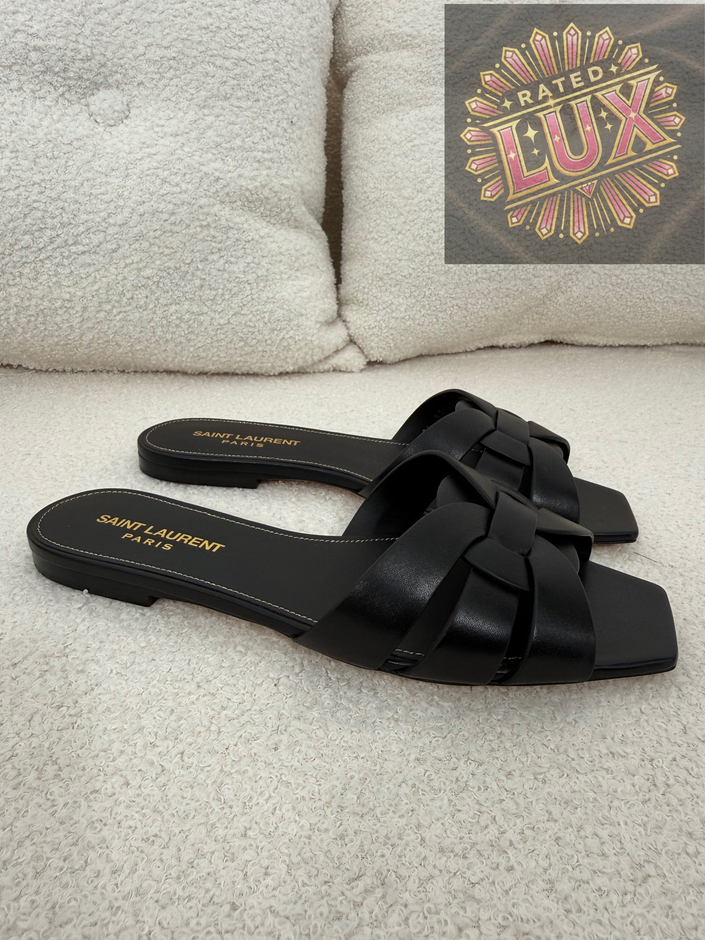 Saint Laurent Tribute woven leather slides