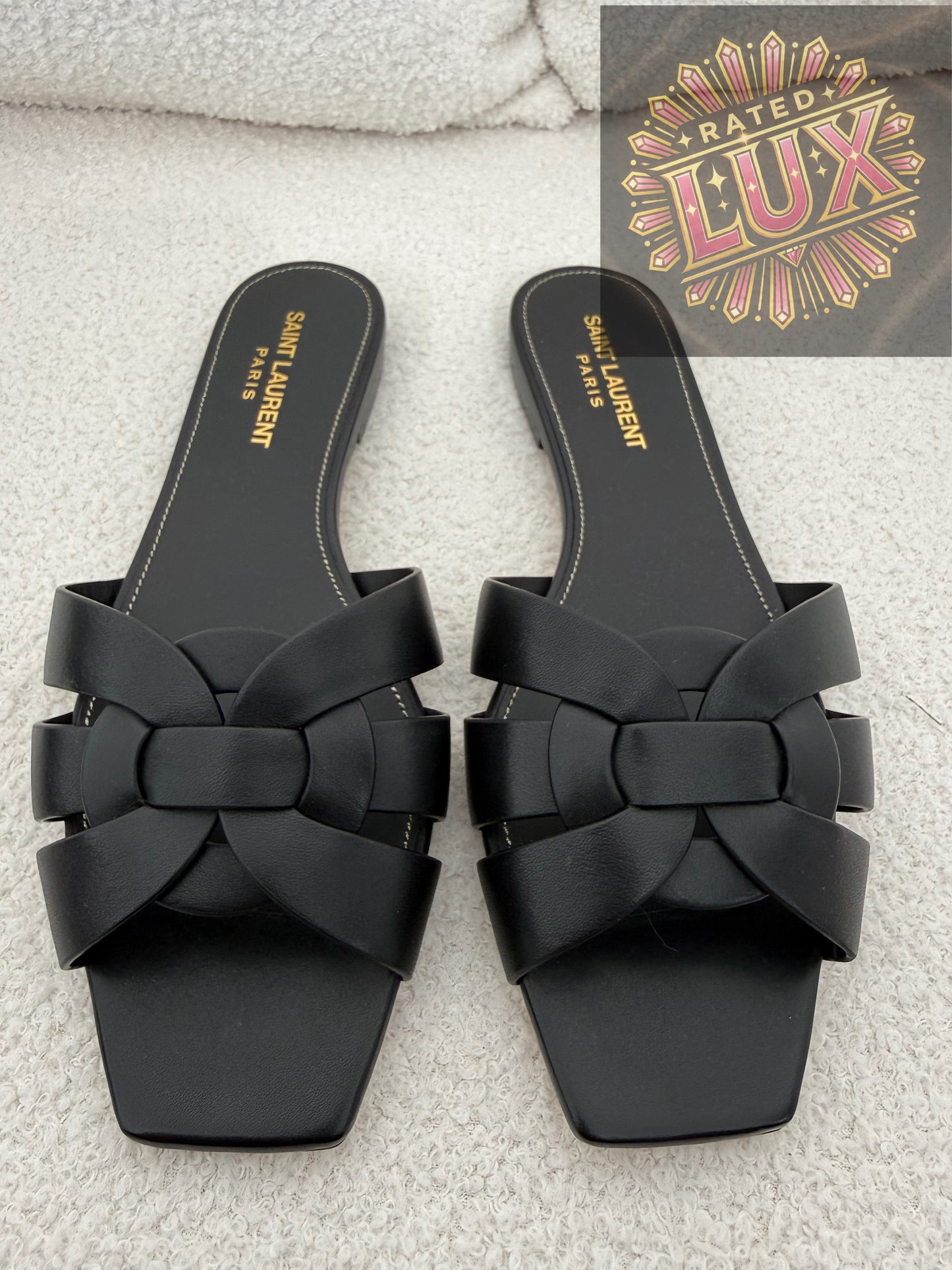Saint Laurent Tribute woven leather slides