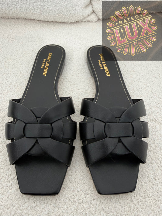 Saint Laurent Tribute woven leather slides