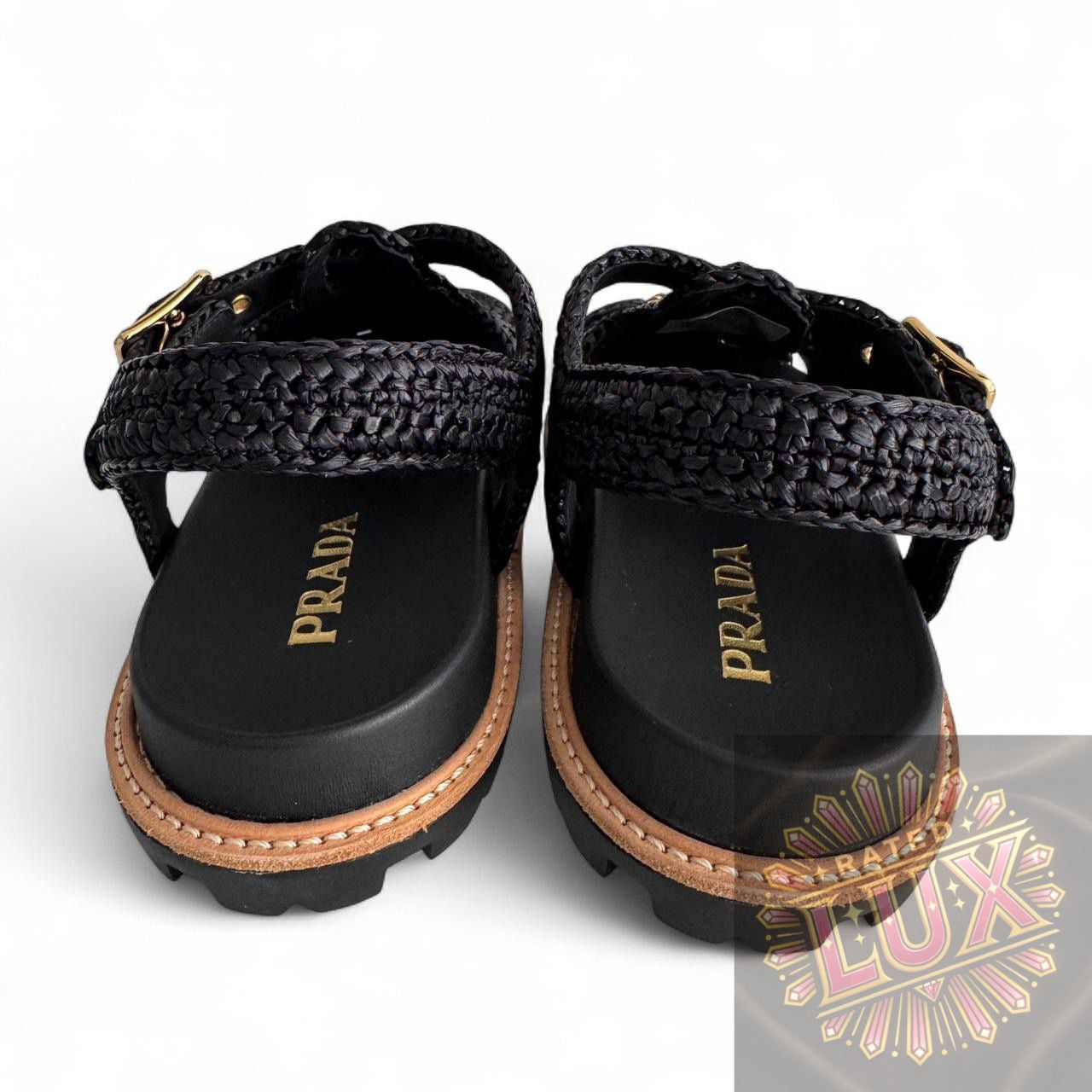Prada Triangle Logo Woven Sandals