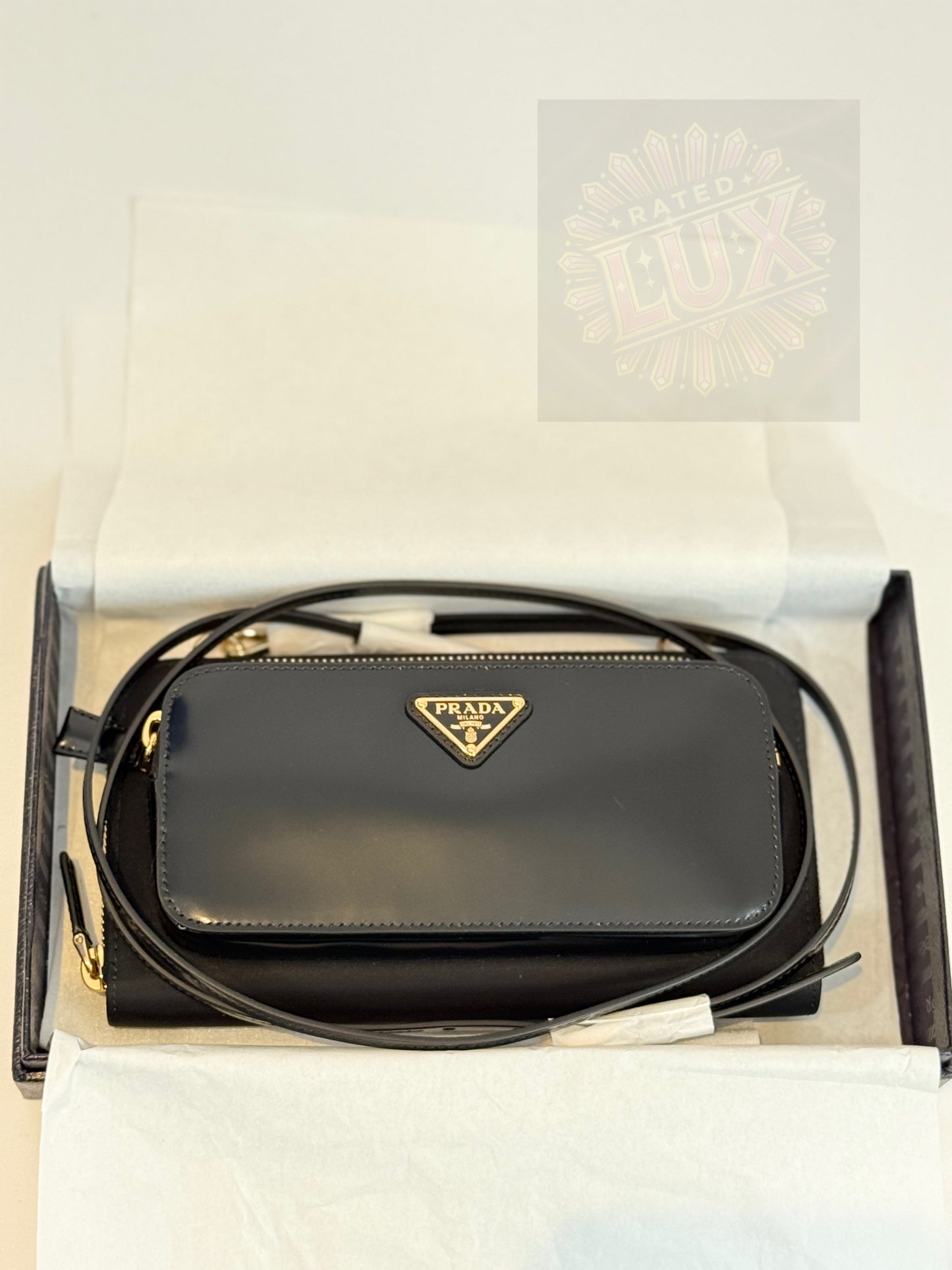 Prada Brushed Leather Re-Nylon Wallet On Chain
