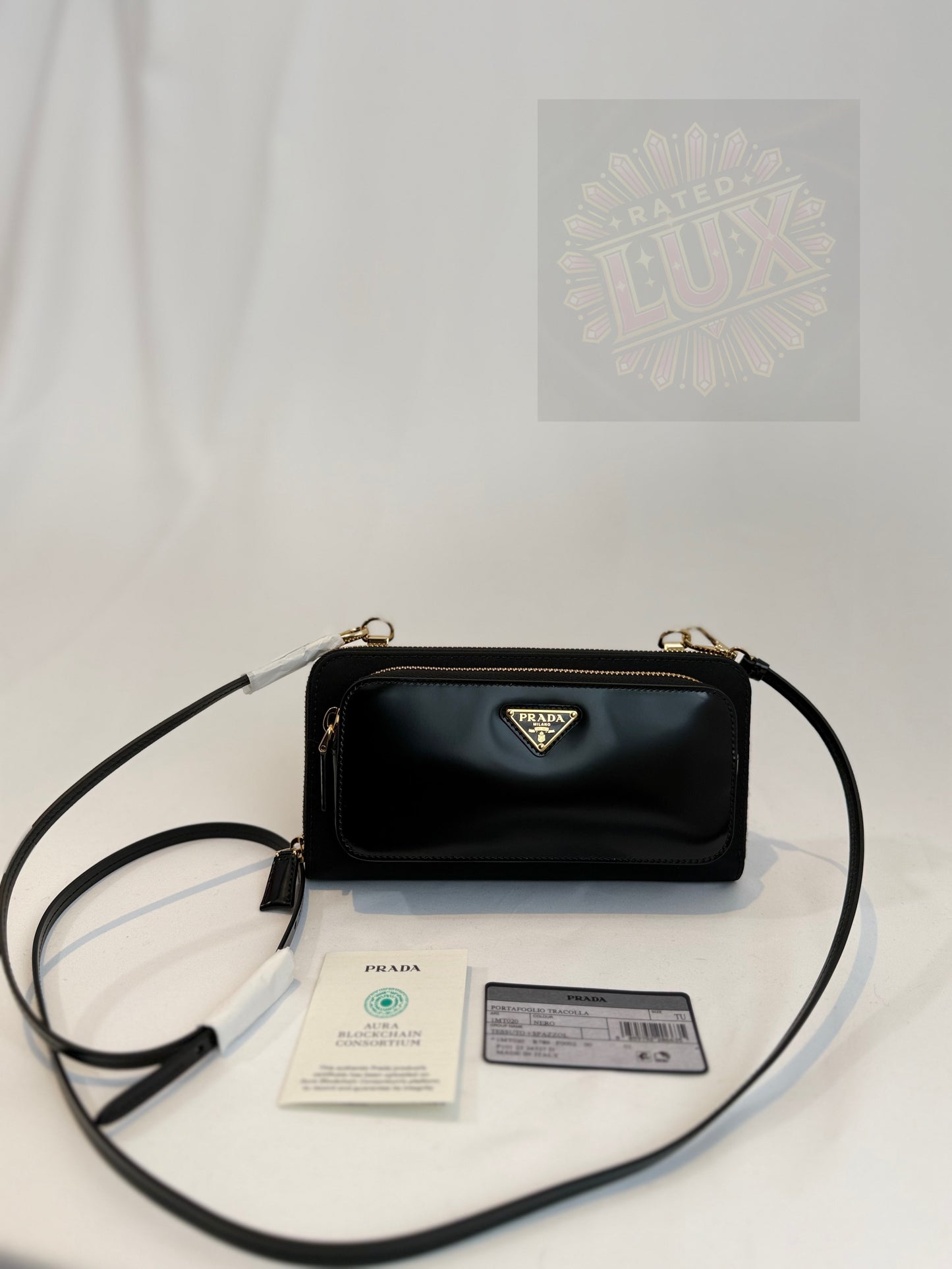 Prada Brushed Leather Re-Nylon Wallet On Chain