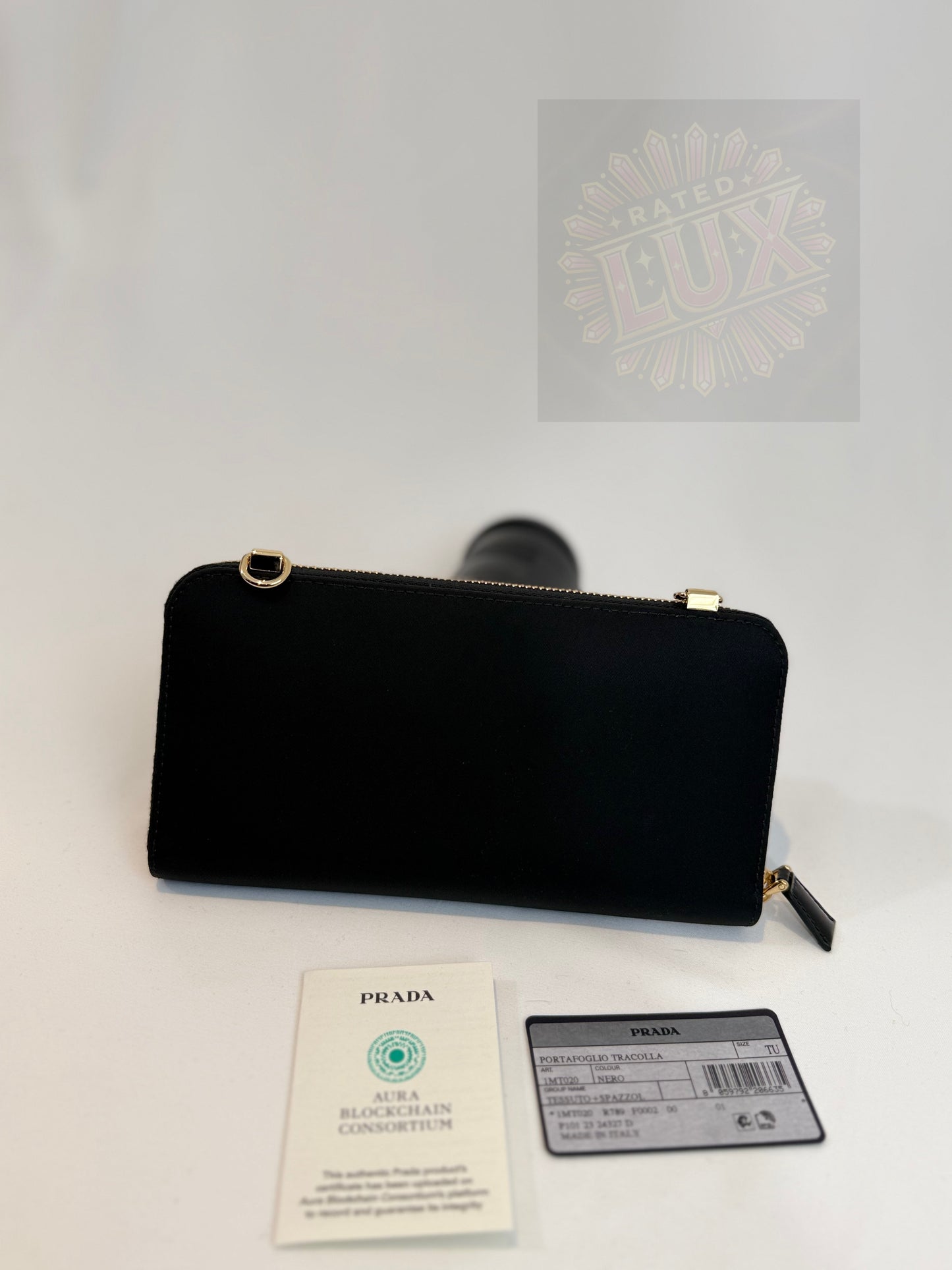 Prada Brushed Leather Re-Nylon Wallet On Chain