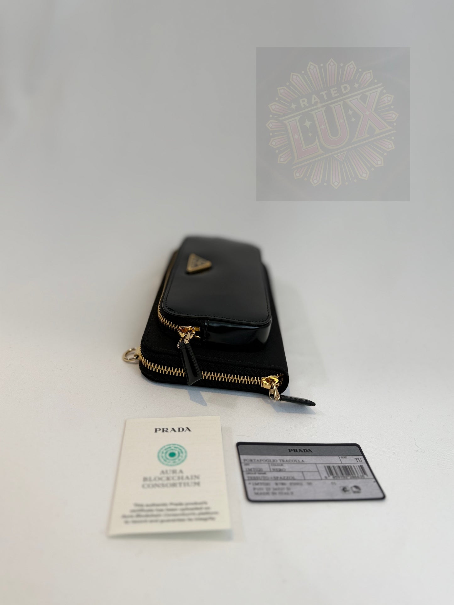Prada Brushed Leather Re-Nylon Wallet On Chain