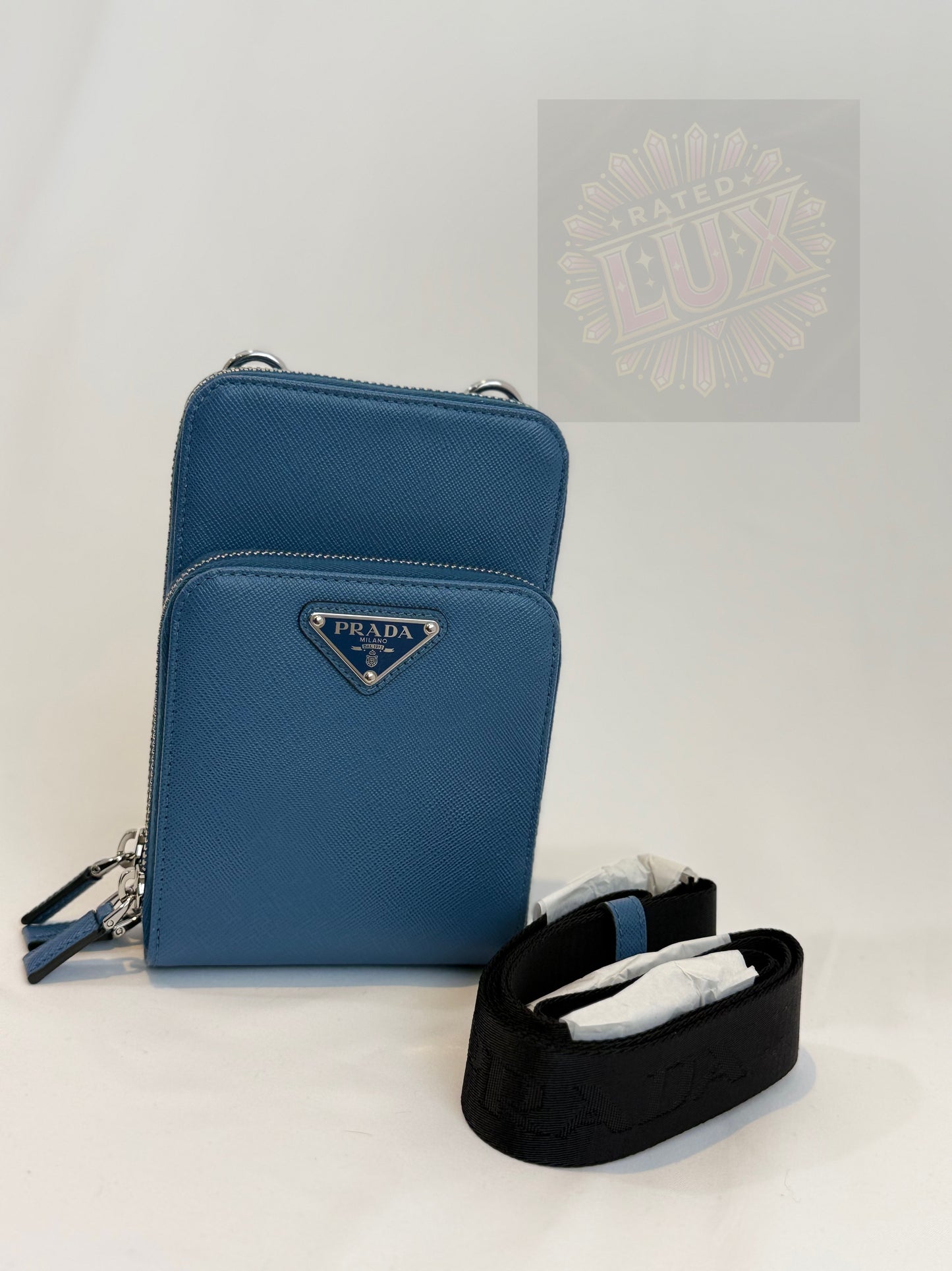 Prada Saffiano Leather Crossbody Phoneholder - Blue.