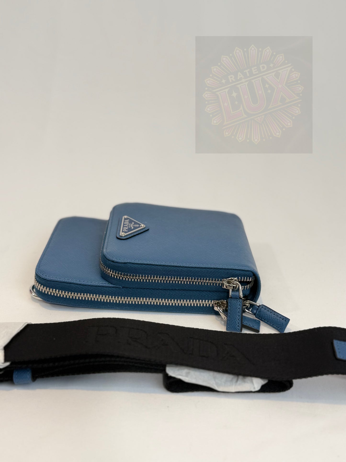 Prada Saffiano Leather Crossbody Phoneholder - Blue.