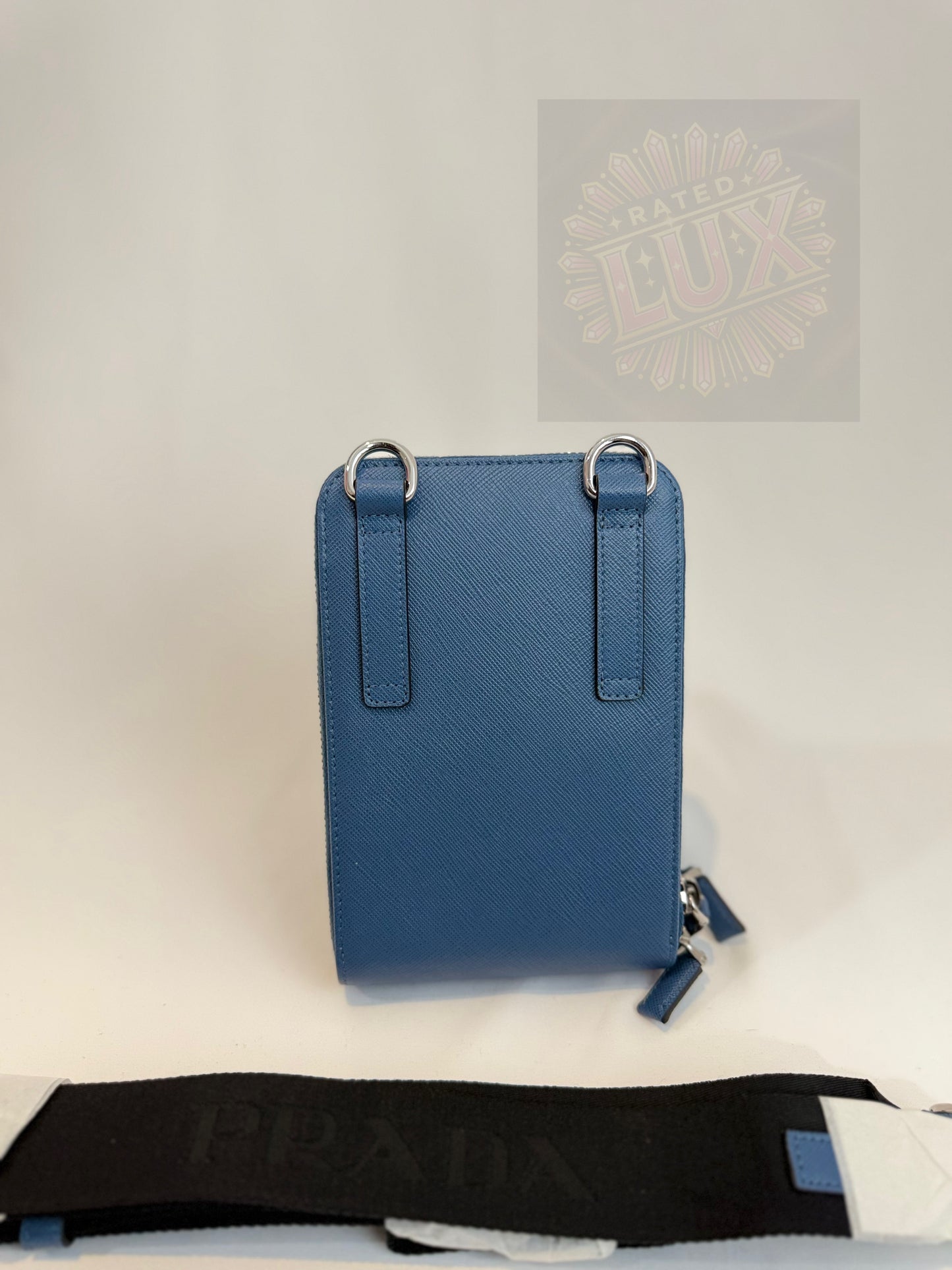 Prada Saffiano Leather Crossbody Phoneholder - Blue.