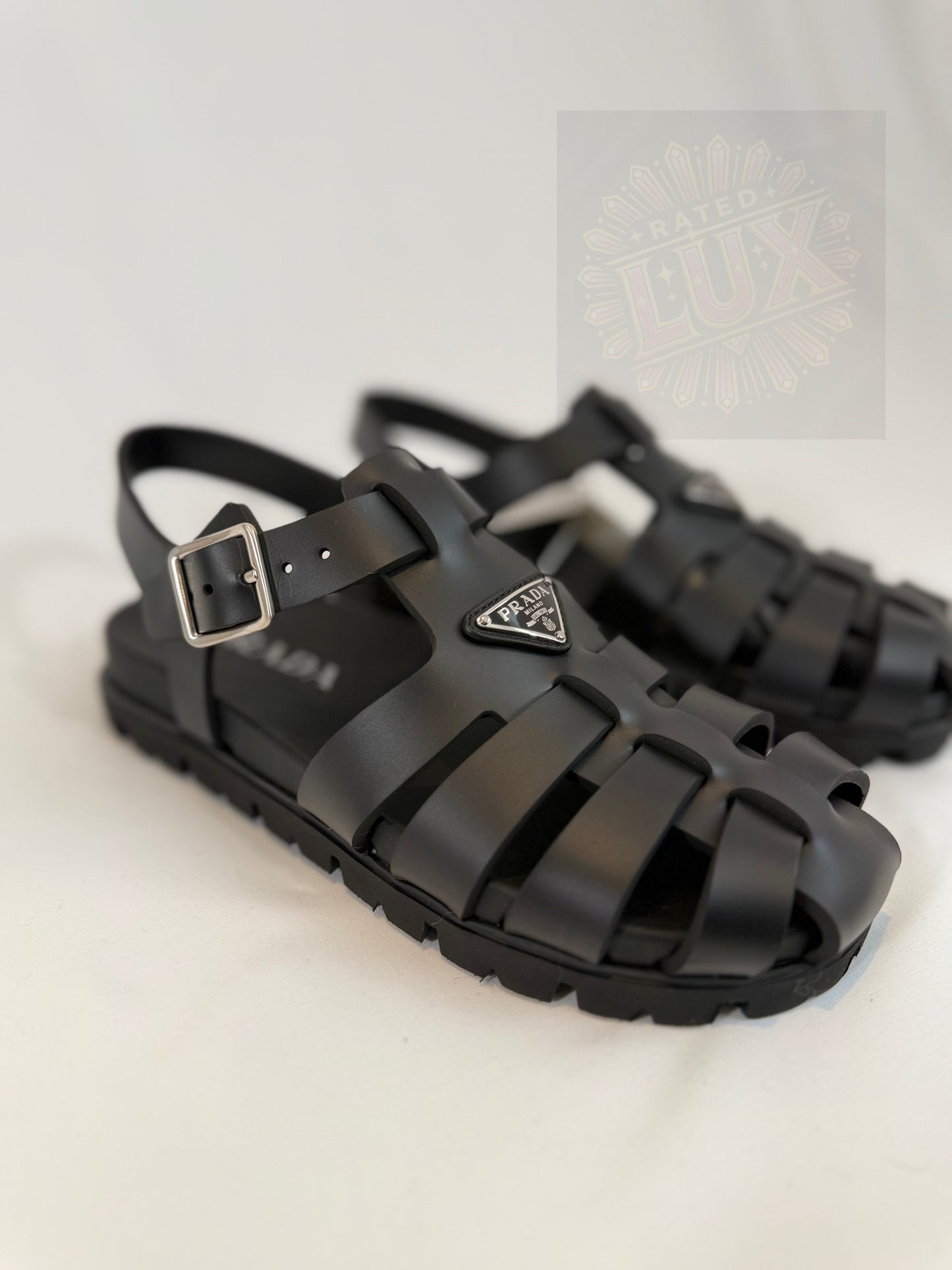 Prada Triangle Logo Sandals - Black