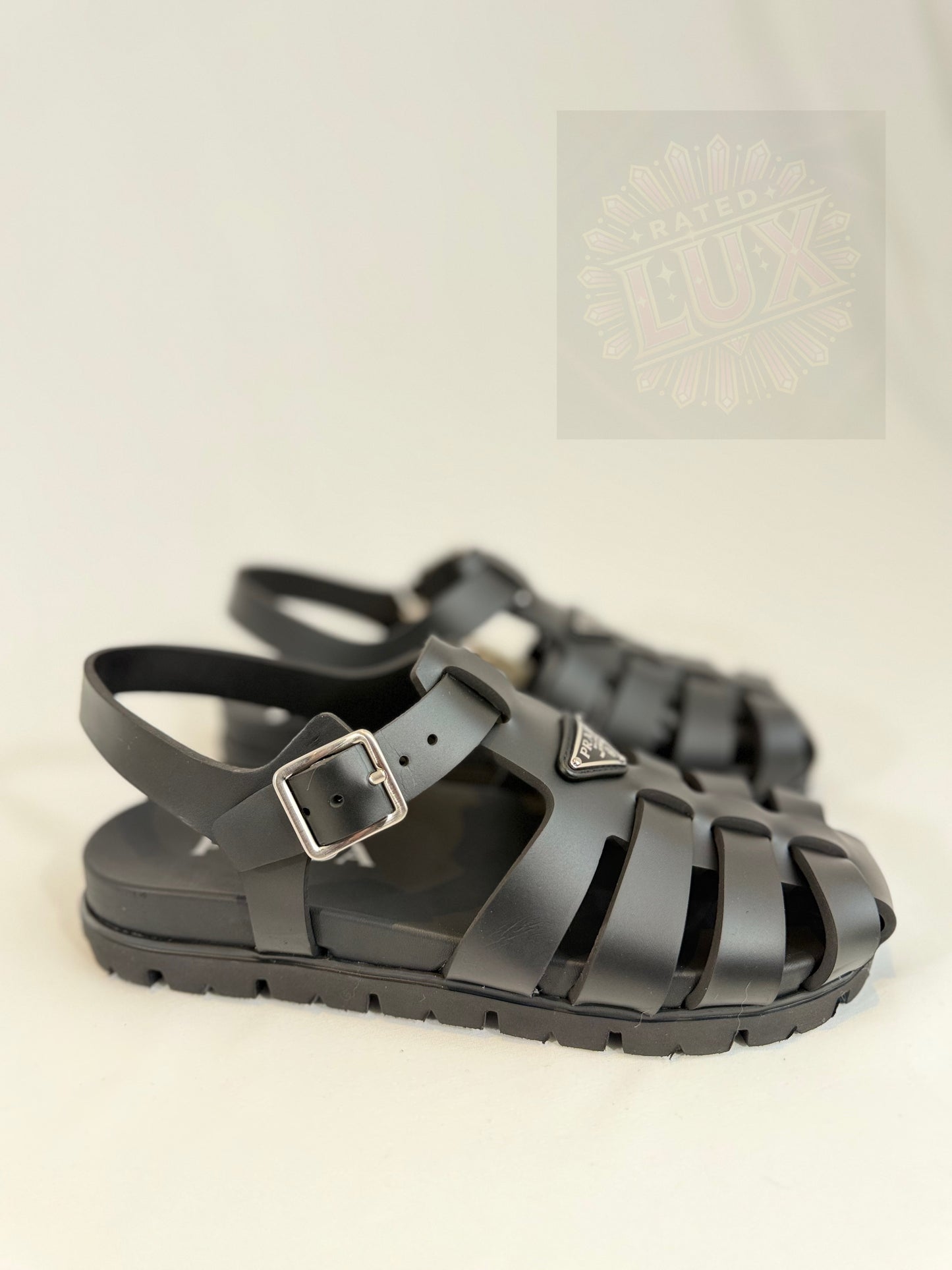Prada Triangle Logo Sandals - Black