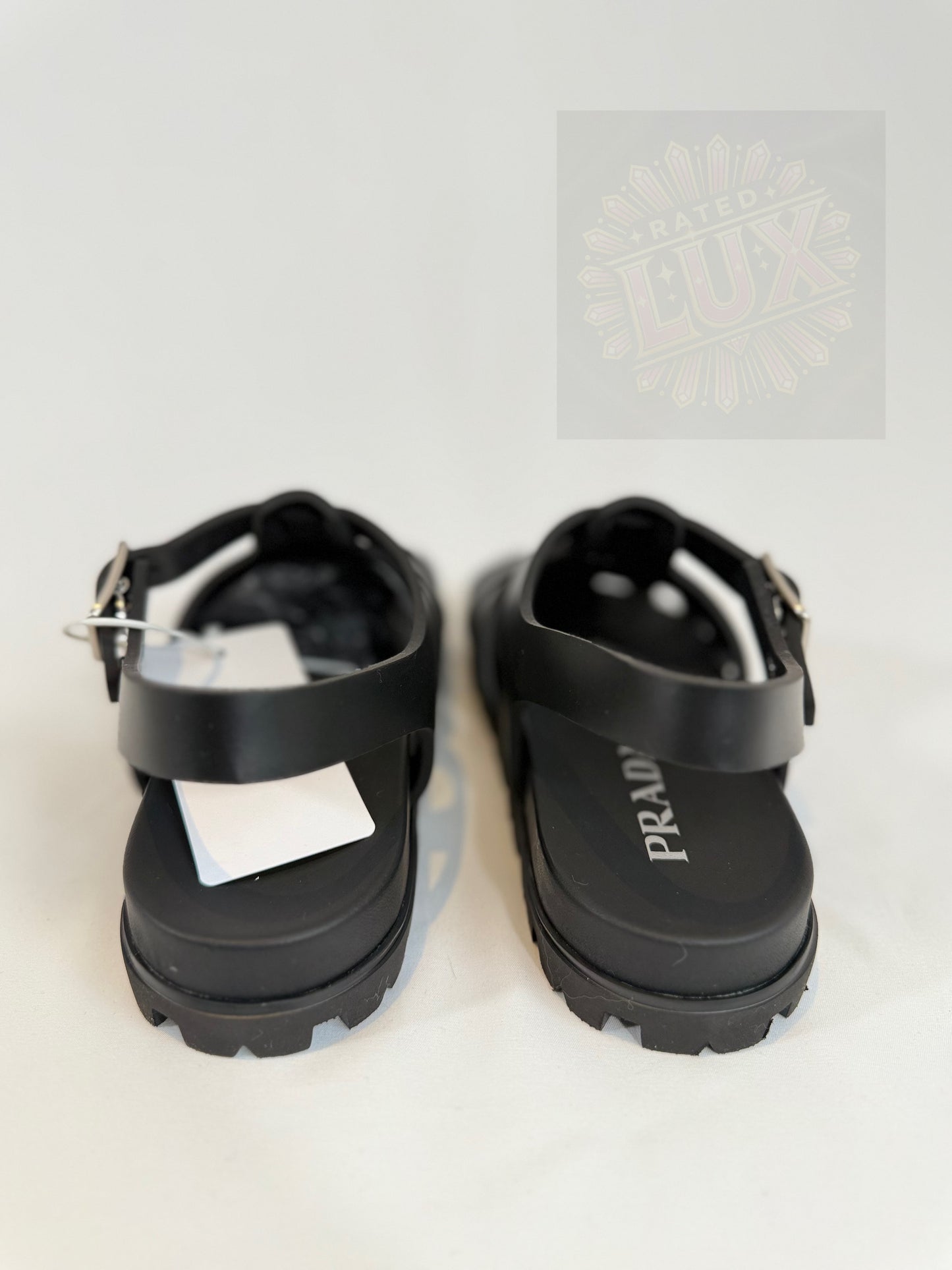 Prada Triangle Logo Sandals - Black