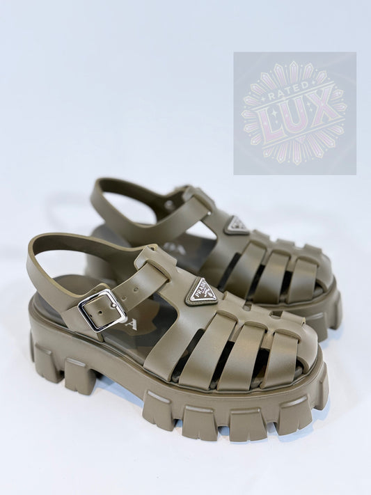 Prada Monolith Sandals - Military Green